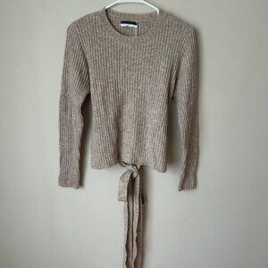 NWT Rowe Tan Ivory Beige Long Sleeve Back Tie Crewneck Sweater Wool Blend Medium